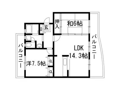 東山台ハイツ206号棟(2LDK/4階)の間取り写真