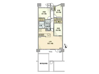 バンベール植田ヒルズ2(3LDK/1階)の間取り写真