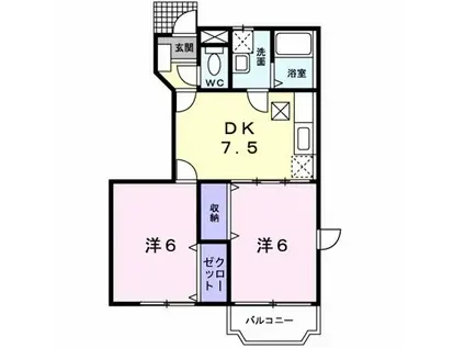 ミニョンヴィラ野寺道(2DK/1階)の間取り写真