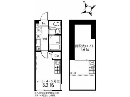 ハーミットクラブハウス シャルム岸根公園(1K/2階)の間取り写真