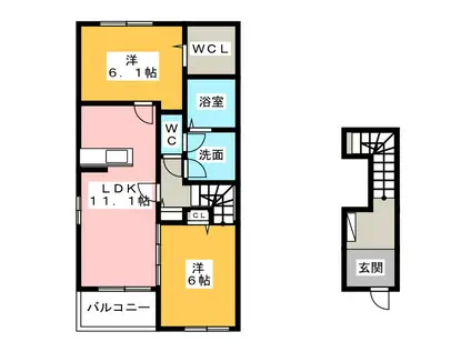 ショアライン タウン A(2LDK/2階)の間取り写真