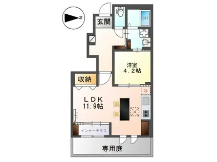 中川区松葉町4丁目アパート(1LDK/1階)の間取り写真