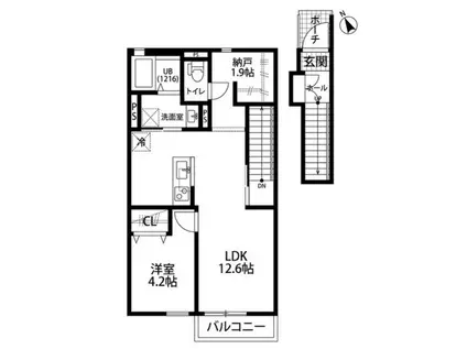 デュラカーサむさしむらやま(1SLDK/2階)の間取り写真