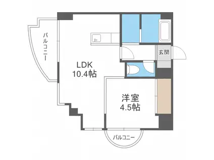 プレサント平和通II(1LDK/9階)の間取り写真