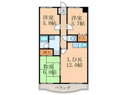 ジョイフル桧垣(3LDK/4階)の間取り写真