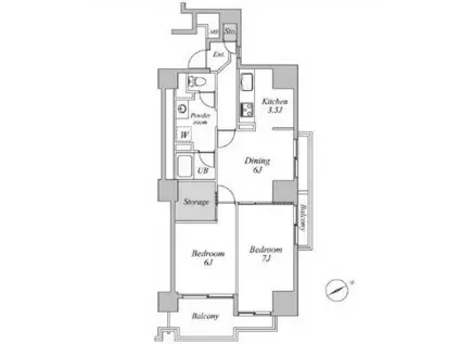 六本木ビュータワー(2DK/16階)の間取り写真
