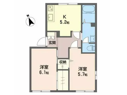 フレグランス牧之郷 B(2K/1階)の間取り写真