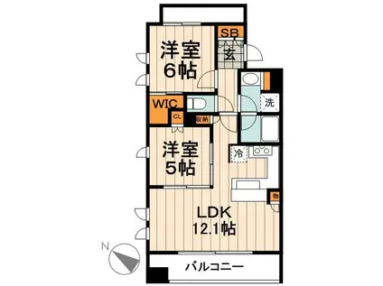 レジディア水道橋(2LDK/13階)の間取り写真