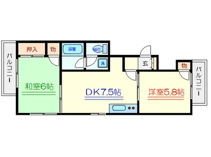 シンセリティ平井(2DK/1階)の間取り写真