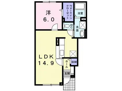 ベル・プロムナードI(1LDK/1階)の間取り写真