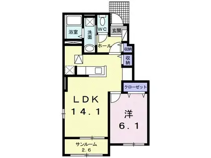 リアン ポルト B(1LDK/1階)の間取り写真