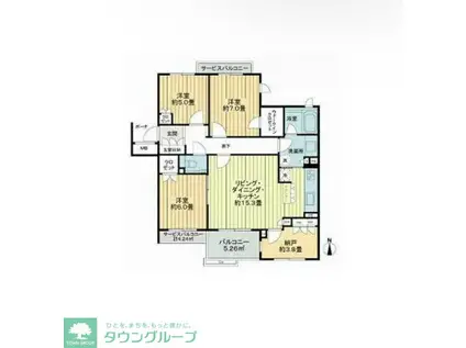 アトラス国領 セントラルコート(3SLDK/1階)の間取り写真