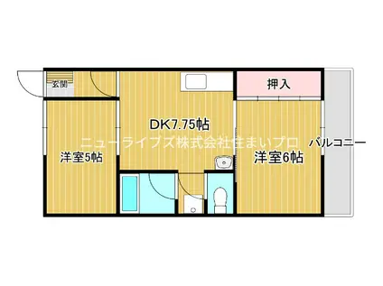 ジーエム藤田町ウエスト(2DK/3階)の間取り写真