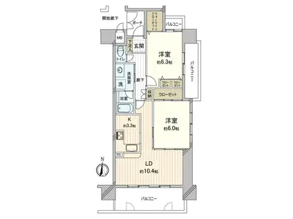 オリエントあくら通(2LDK/3階)の間取り写真