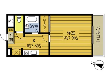 フォーエバーいちぎII(1K/3階)の間取り写真