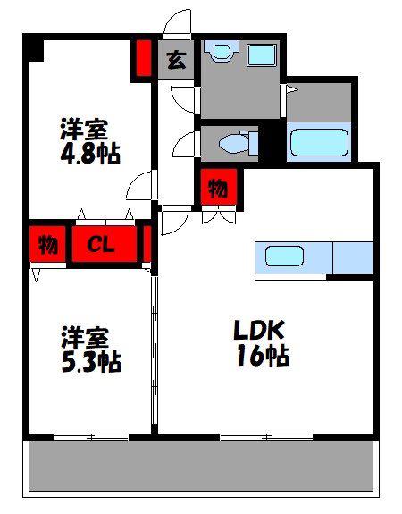 リファレンス下原(2LDK/3階)の間取り写真