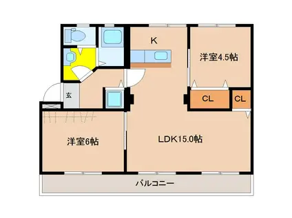金丸マンション(2LDK/4階)の間取り写真