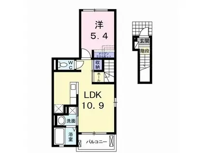 カゼッタ・ウーノ(1LDK/2階)の間取り写真