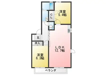 リヴェールK&S(2LDK/2階)の間取り写真