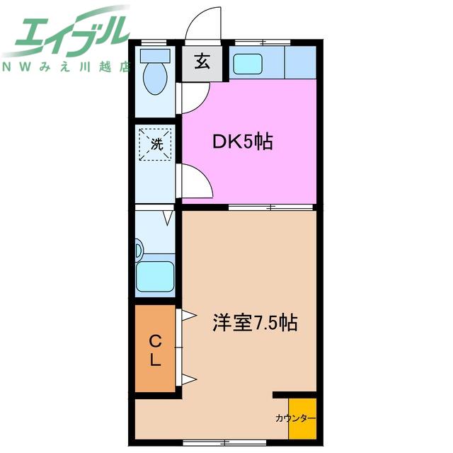 ハイツ今北(1DK/2階)の間取り写真