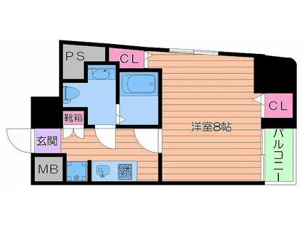 CITY SPIRE堺筋本町 旧リトルリバー本町橋(1K/9階)の間取り写真