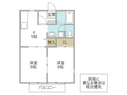 サンハイツオオウチ B棟(2K/2階)の間取り写真