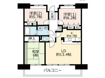 UR西宮マリナパークシティ丘のある街 3号棟(3LDK/5階)の間取り写真