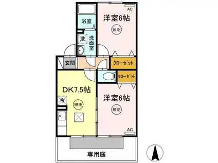 シュガーコート(2DK/1階)の間取り写真