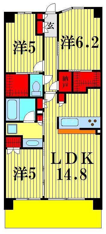 シティテラス松戸(3LDK/3階)の間取り写真
