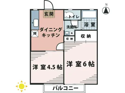 ハイツ滝島 B棟(2DK/2階)の間取り写真