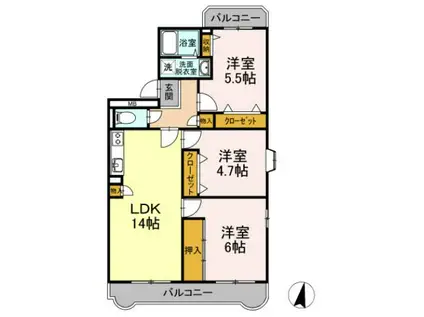 ハビテーションWADAIII(3LDK/2階)の間取り写真