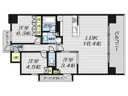 シエリア梅田豊崎(3LDK/16階)の間取り写真