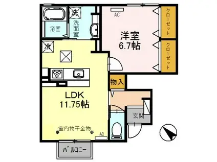 アルシオン木野(1LDK/1階)の間取り写真
