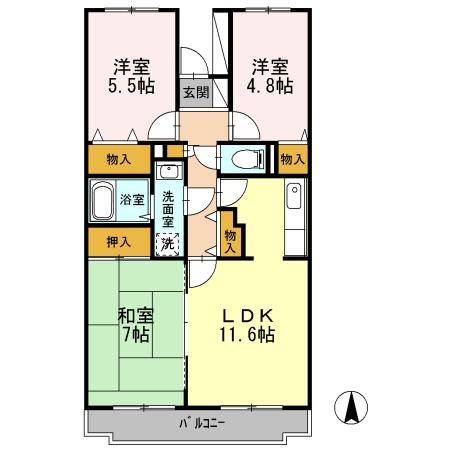 BELLEVUE参番館(3LDK/1階)の間取り写真