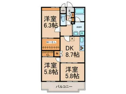 アムール・U-2(3DK/2階)の間取り写真