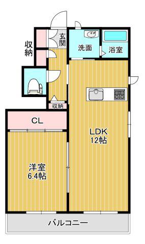 かぐや姫パーク B棟(1LDK/1階)の間取り写真