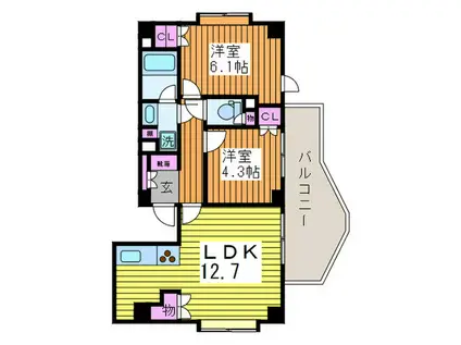 シティコア東久留米(2LDK/5階)の間取り写真