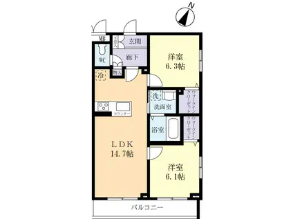 COMODOひがし野(2LDK/5階)の間取り写真