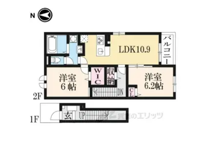 アウフヘーベン2(2LDK/2階)の間取り写真