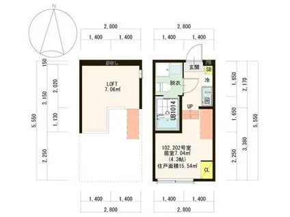 ハーモニーテラス徳丸II(ワンルーム/2階)の間取り写真