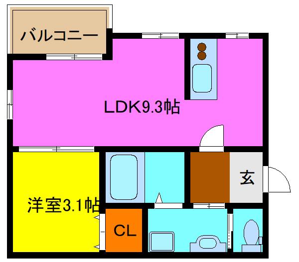 GRACE下六万寺町(1LDK/3階)の間取り写真