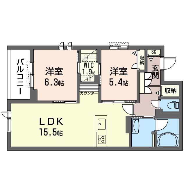 ヴィアソーレ(2LDK/3階)の間取り写真