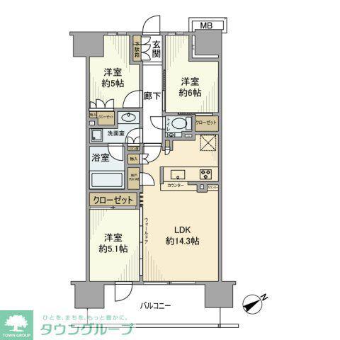 プレミスト新小岩ルネ(3LDK/11階)の間取り写真