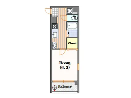 ヴァロック北堀江(1K/4階)の間取り写真