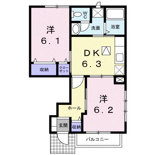 セーリウス梅原I(2DK/1階)の間取り写真
