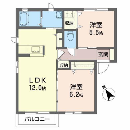 オレンジヒルズ B(2LDK/1階)の間取り写真