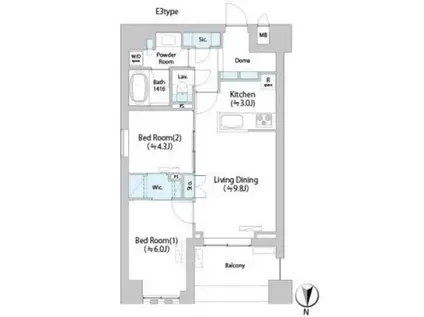 ネウボーノ菊川II(2LDK/2階)の間取り写真