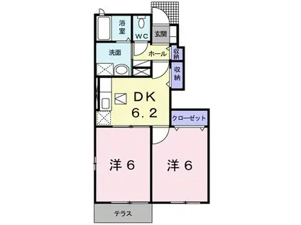 コートジュネス V(2DK/1階)の間取り写真