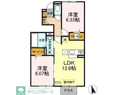 グランデ B棟(2LDK/1階)の間取り写真