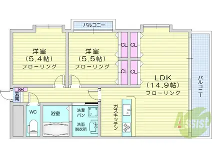 リヴィエル八乙女(2LDK/2階)の間取り写真